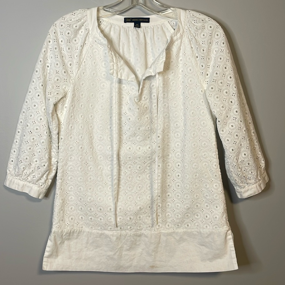 346 Brooks Brothers White Cotton Eyelet Blouse Size XS